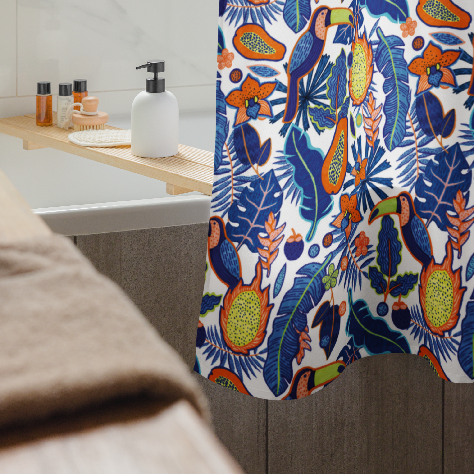 Tropical Toucan Paradise Shower Curtain – Vibrant Jungle Bathroom & Spa Decor
