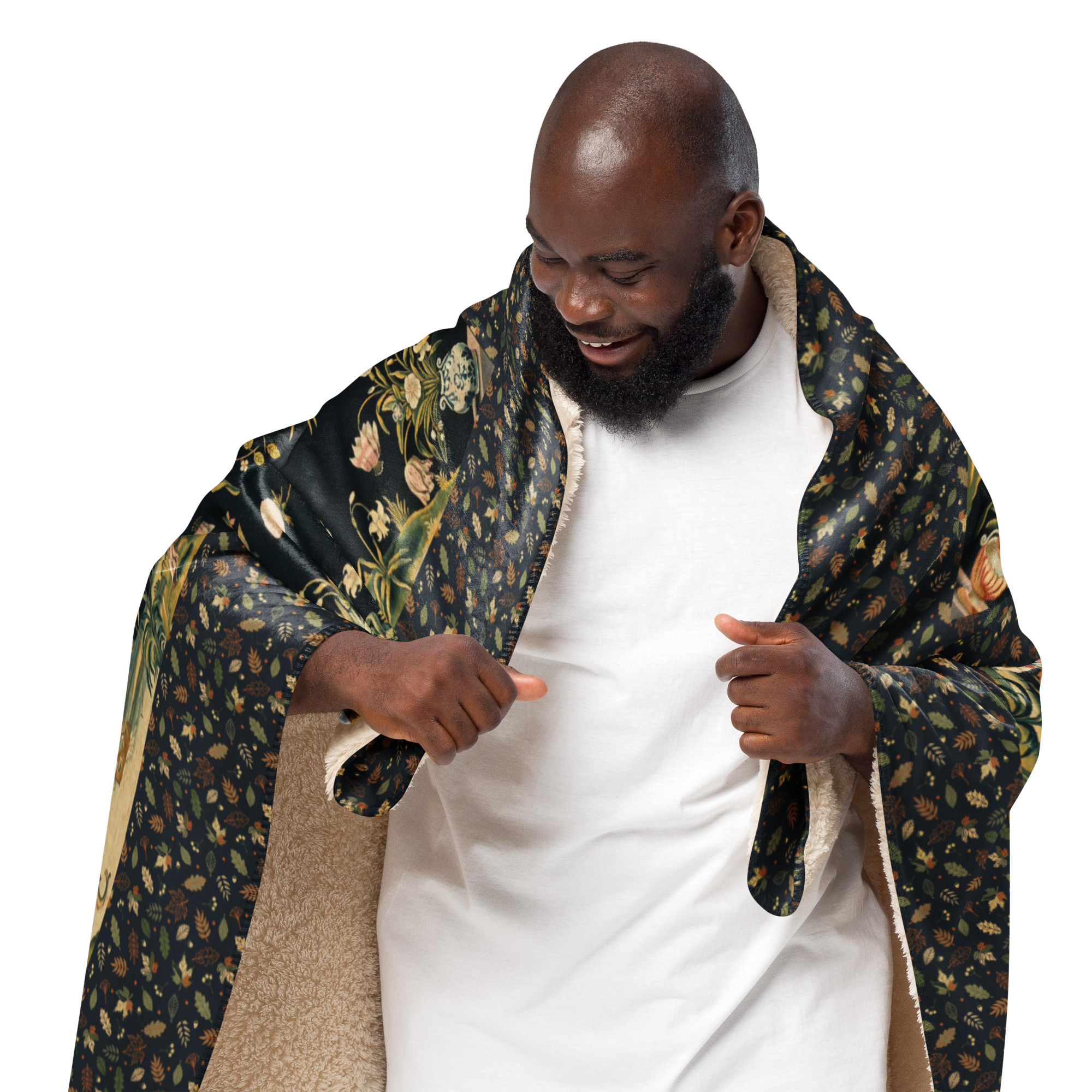 French Tapestry Enchanted Garden Sherpa Blanket – Black Floral Heirloom Throw – Old World Château Style Cozy Luxury 60"x80"