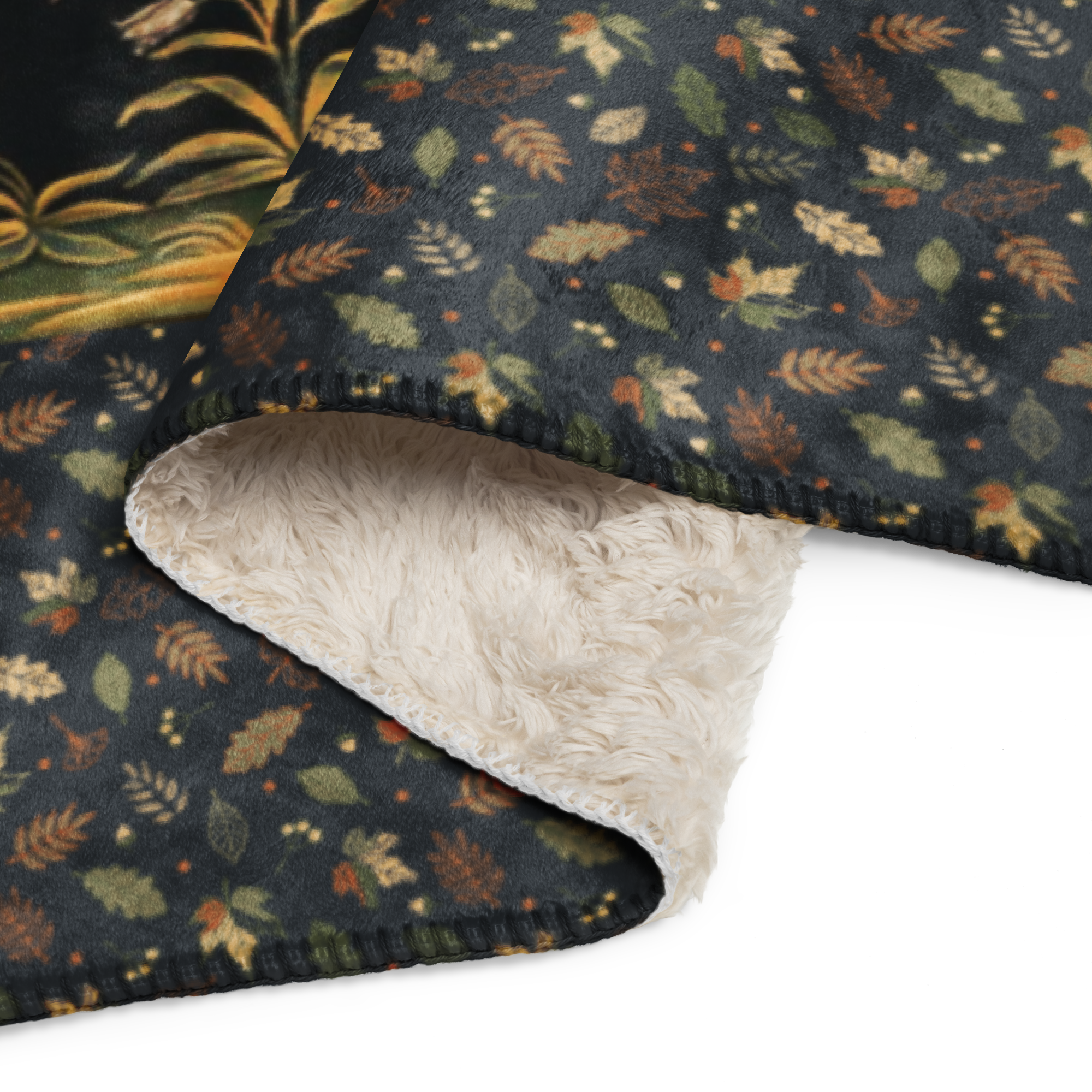 French Tapestry Enchanted Garden Sherpa Blanket – Black Floral Heirloom Throw – Old World Château Style Cozy Luxury 60"x80"