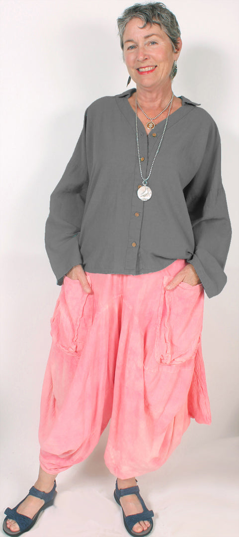 Tienda ho Slate Linen  Top l/slv Boho Resort Wear Hippie Chic Plus Sml-2x