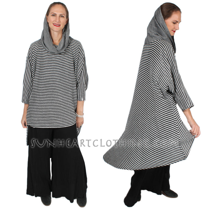 ONLY ONE! Dairi Fashions Silver Stripe Cowl Sutra High-Low Plus Tunic or Dress Resort Wear Sml-7x