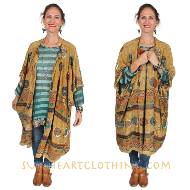 Sunheart Ruana Jacket Vintage Silk embroidered beaded Sml-9x Plus