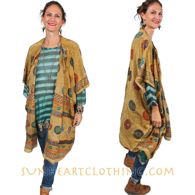 Sunheart Ruana Jacket Vintage Silk embroidered beaded Sml-9x Plus