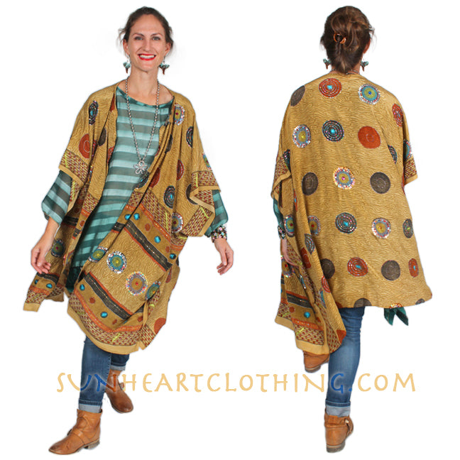 Sunheart Ruana Jacket Vintage Silk embroidered beaded Sml-9x Plus