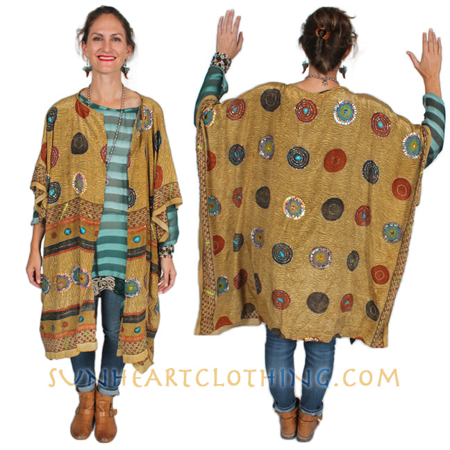 Sunheart Ruana Jacket Vintage Silk embroidered beaded Sml-9x Plus