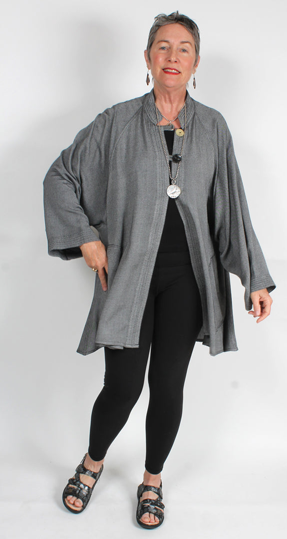 Silver Weave Dairi Fashions Mandarin Collar Swing Jacket Sml-3x