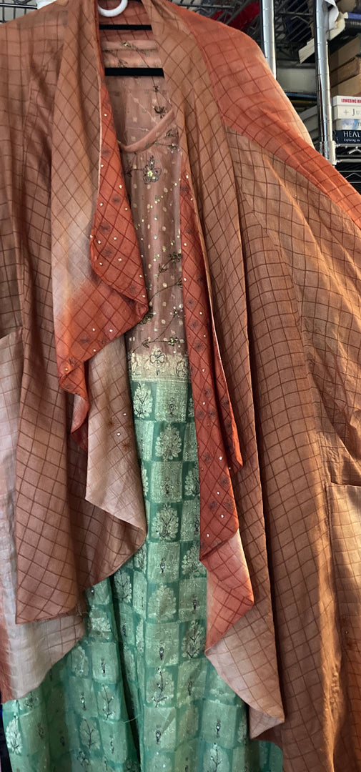Sunheart Batwing Coat Vintage Saffron Silk Embroidered Cachet Coat Sml-7X