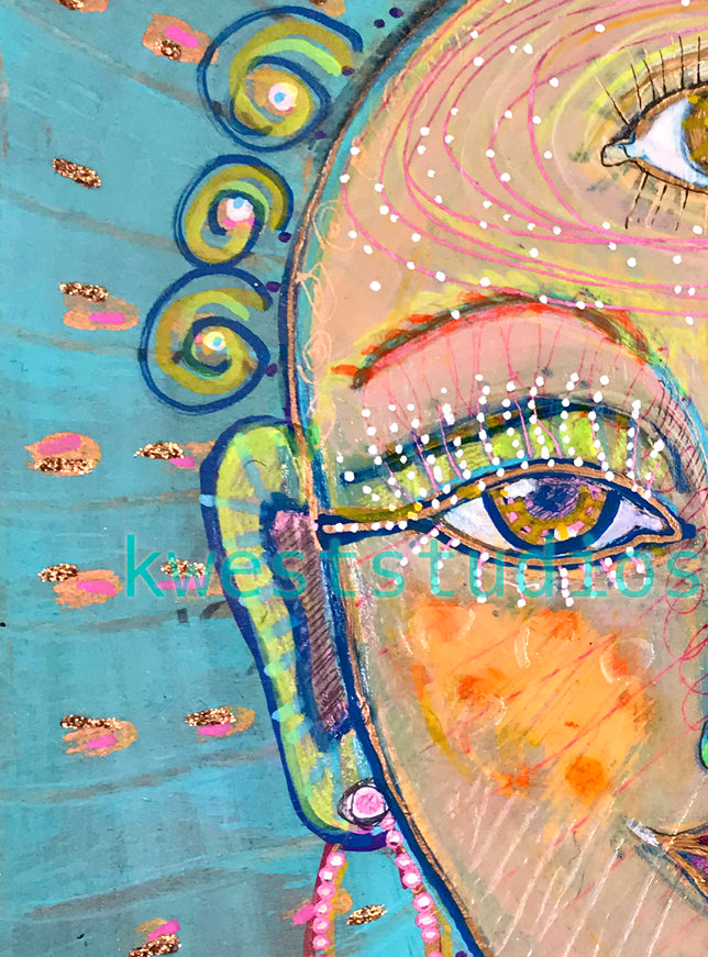 10" x 10" Wood Cradle Board Goddess Original Painting