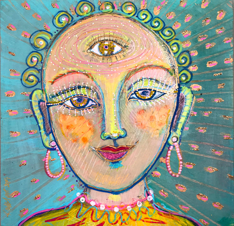 10" x 10" Wood Cradle Board Goddess Original Painting