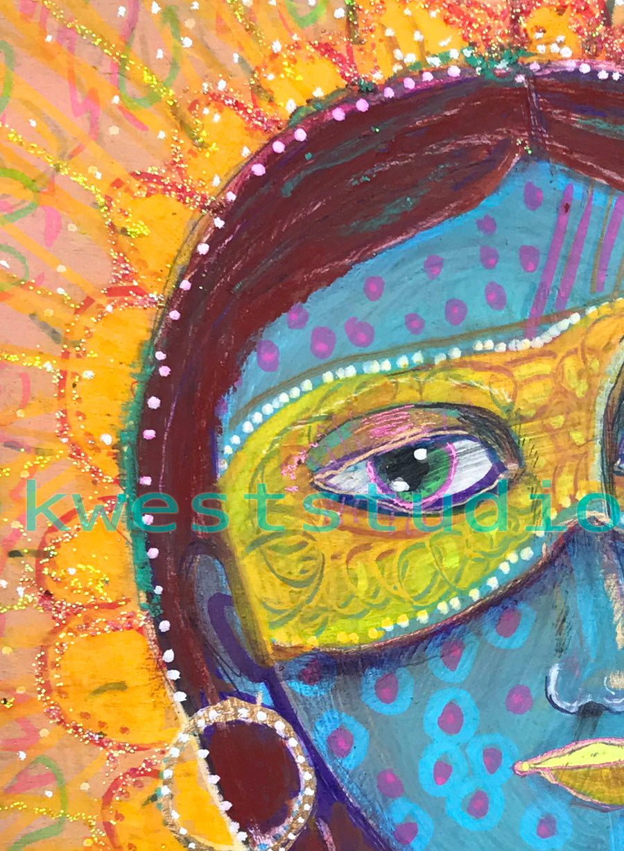 Masked Shaman Goddess 10" x 10" Wood Cradle Board Goddess Original Painting