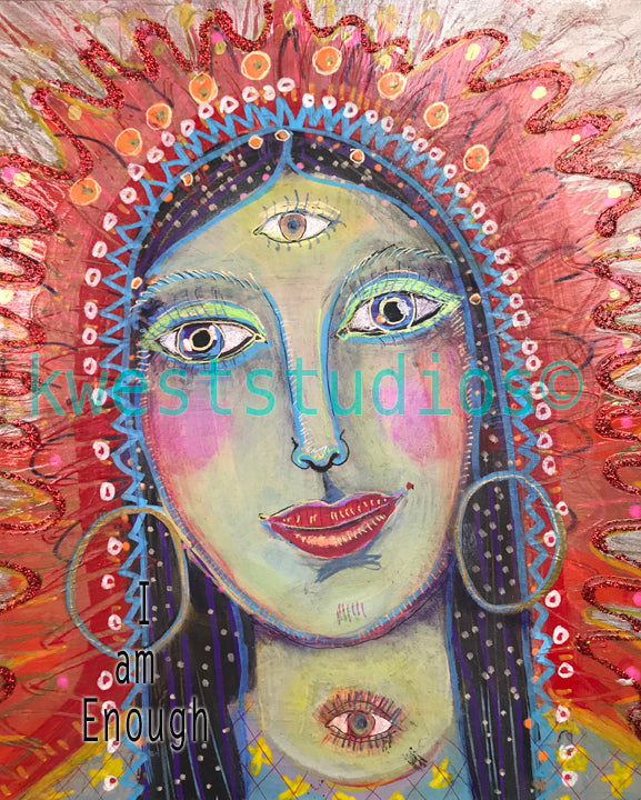 10" x 10" Wood Cradle Board Red Goddess Original Painting