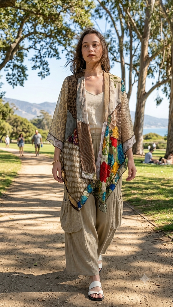 Gypsy Scarf Jacket strolling Cabrillo Blvd. Santa Barbara