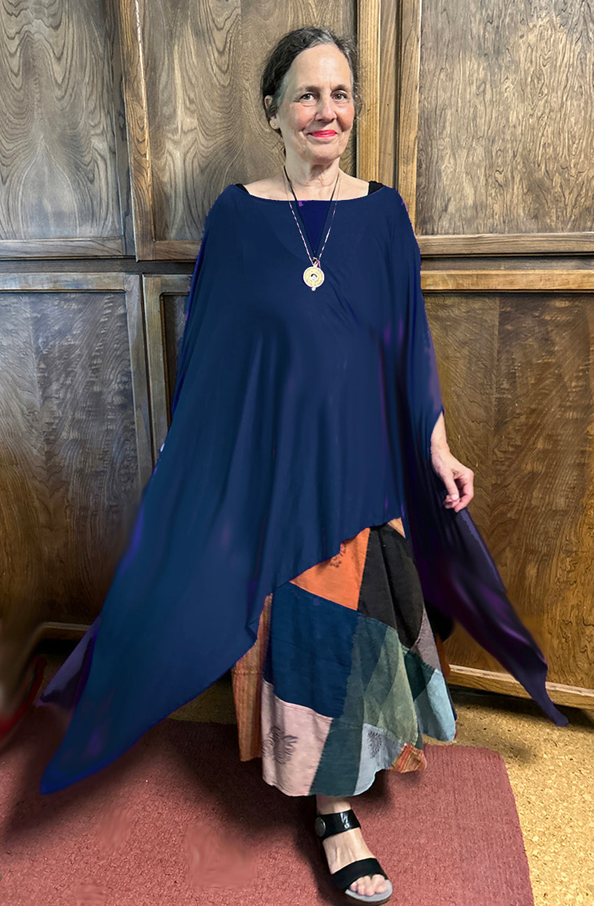 Lagenlook Caftan Tunic one-of-a-kind Magenta, Scarlett and Navy Blue