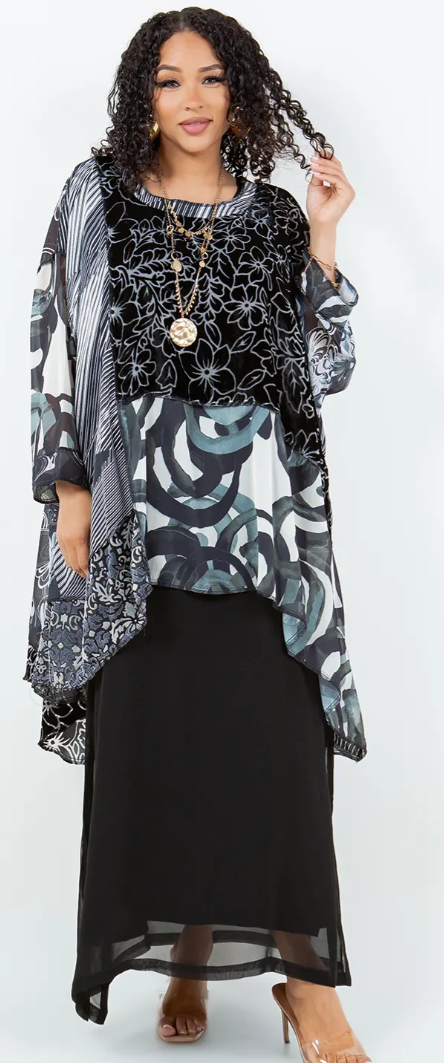 New Arrival! Shades of Black Mosaic high-low Tunic