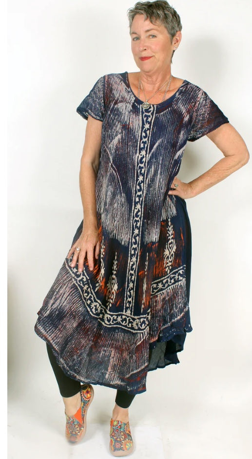 Sunheart short-sleeve Block Print Dress Boho Hippie Chic Resort Wear Sml-4x+