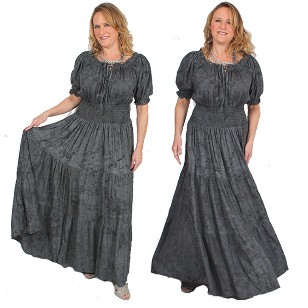 Sunheart Boho Graphite Peasant Dress  Renaissance Folk Sml-4X LAST ONE!