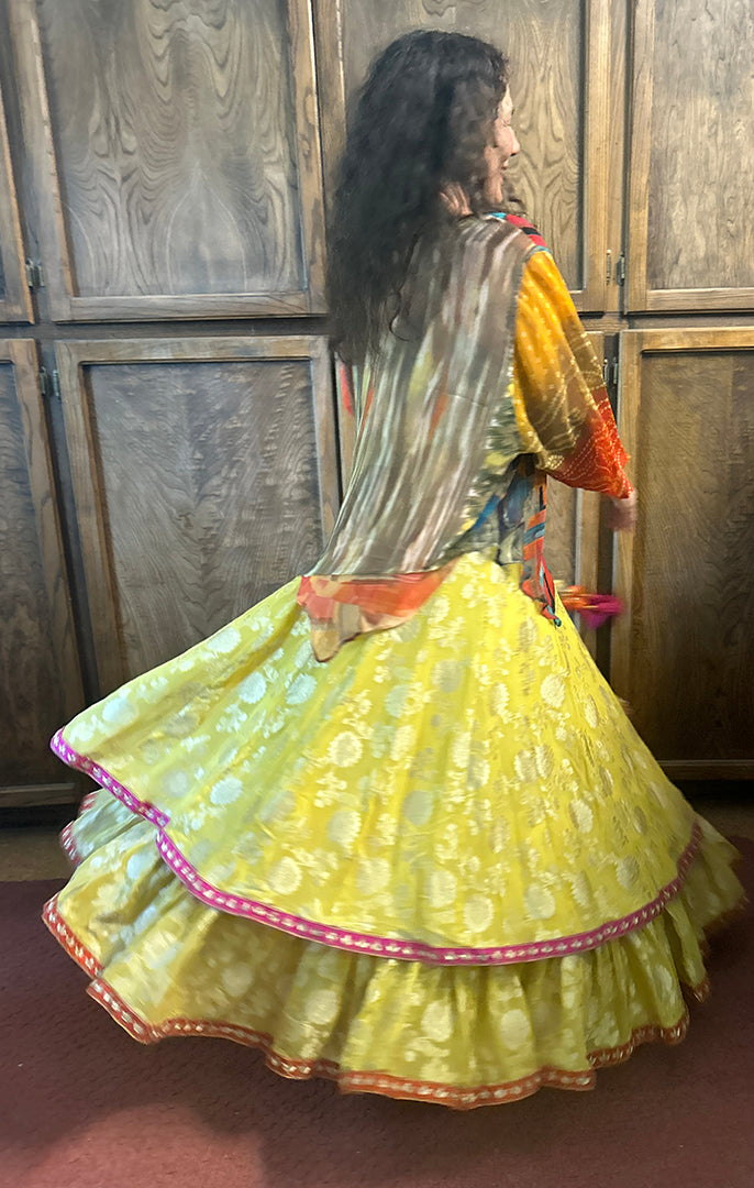 One-of-a-Kind Rana’s by Kshitija Lemon Silk Honey Gold Ceremony Sacred Dance Skirt