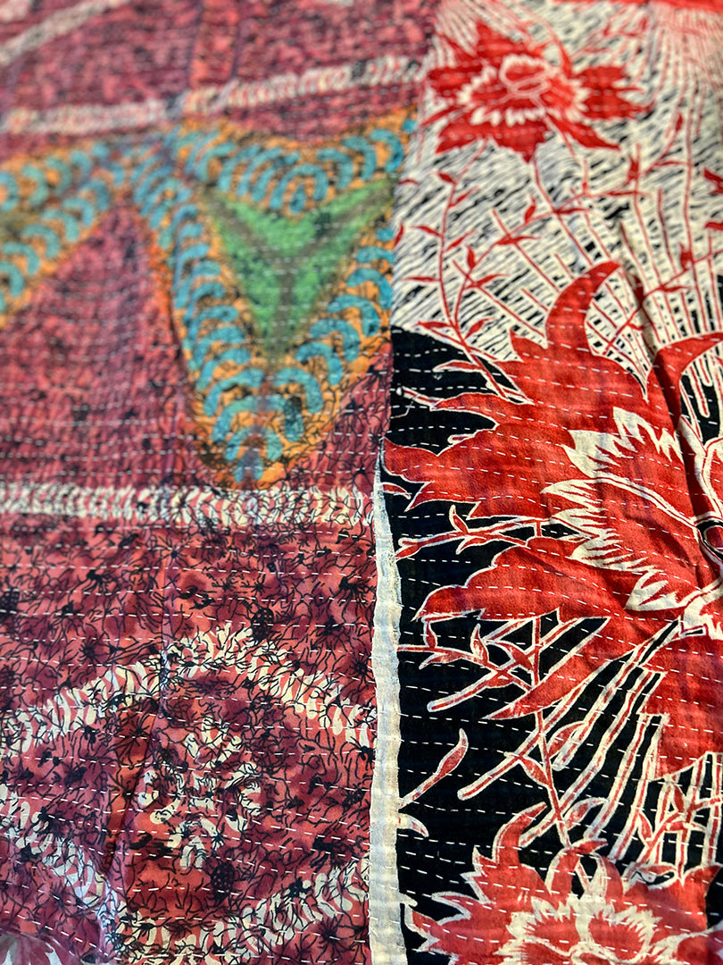 $100+ OFF! Folk Art Quilt Kantha  Hand-Stitched Reversible Blanket Kantha