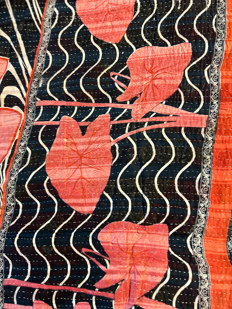 $100+ OFF! Folk Art Quilt Kantha  Hand-Stitched Reversible Blanket Kantha