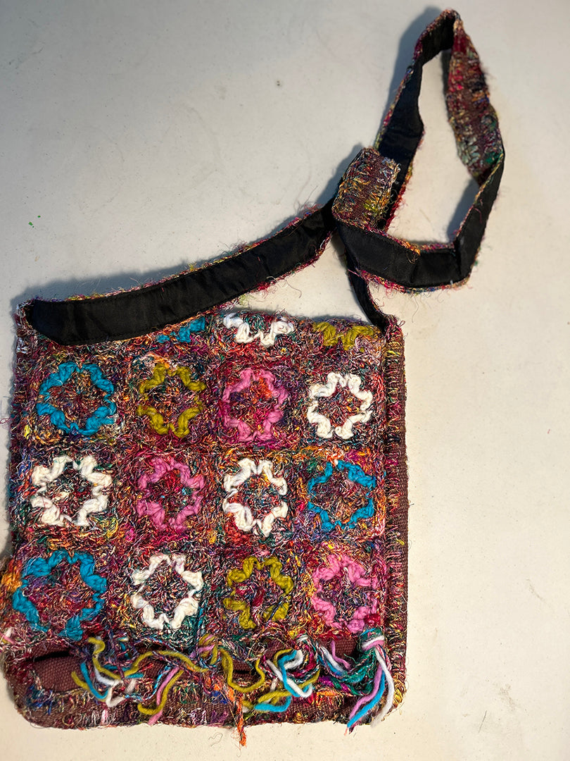 12" X 13" Boho  Bag Cross Crochet  Artist Fringed Bag