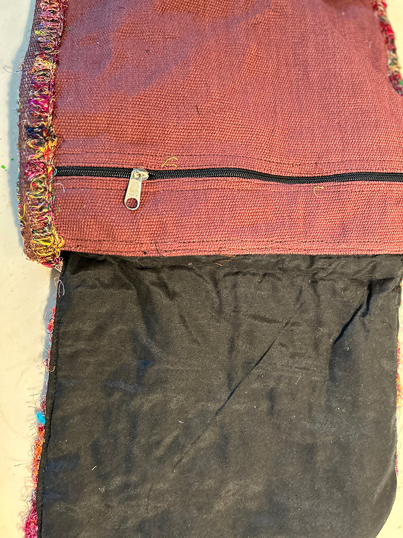 12" X 13" Boho  Bag Cross Crochet  Artist Fringed Bag
