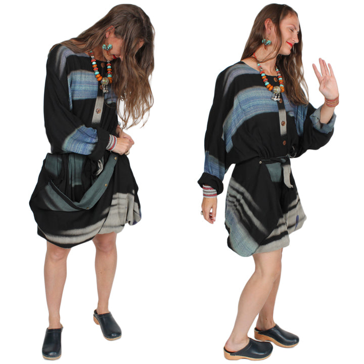 Blue Snap It UP! Dress Boho Hippie Chic  Sml-5x LA Fashion District