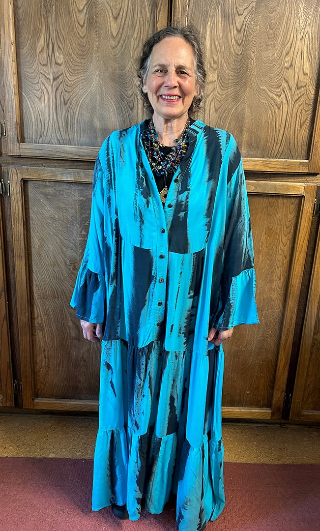 Let's Go Blue-Turquoise Long 3 Tier Dress one-of-a-kind