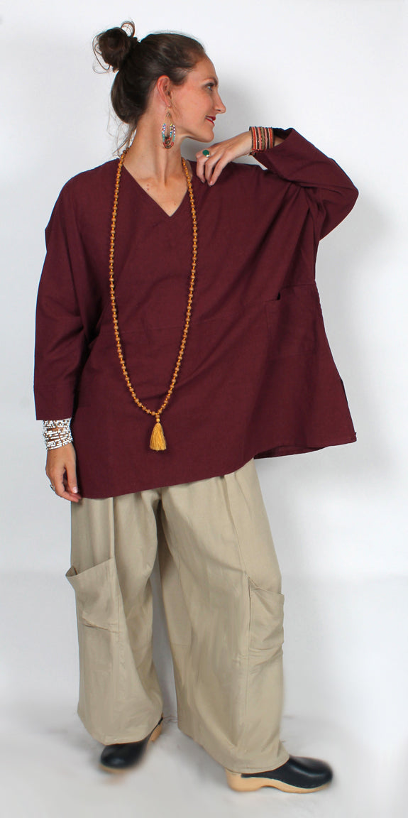 Tienda ho Linen-Cotton Chianti 2-Pocket Top Boho Moroccan Cotton Plus Sml-2x