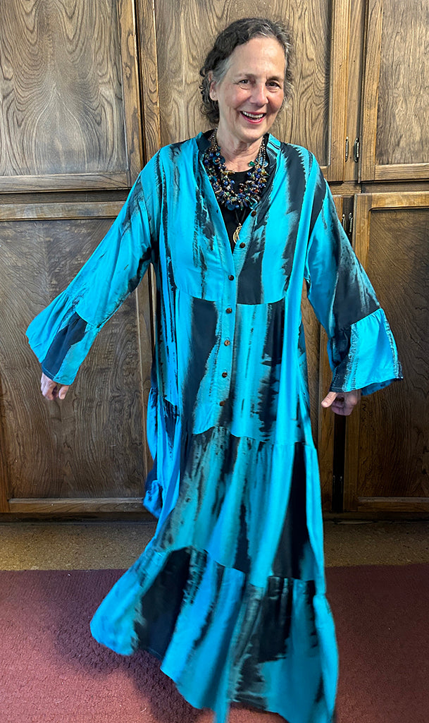 Let's Go Blue-Turquoise Long 3 Tier Dress one-of-a-kind