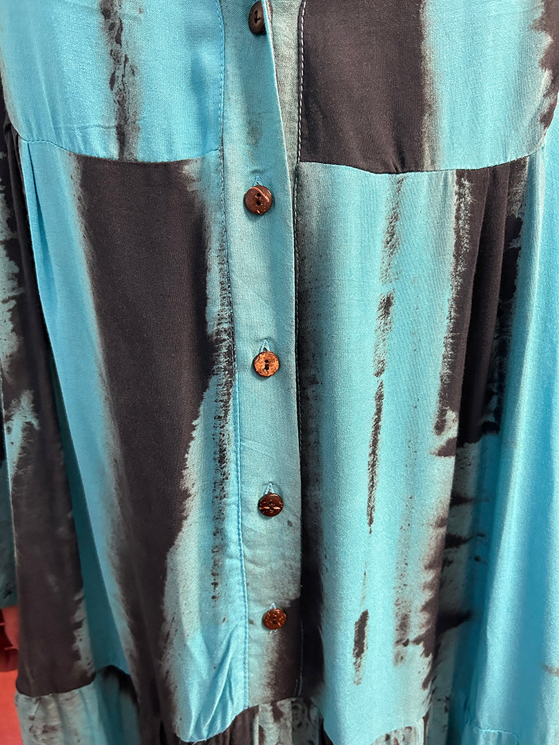 Let's Go Blue-Turquoise Long 3 Tier Dress one-of-a-kind