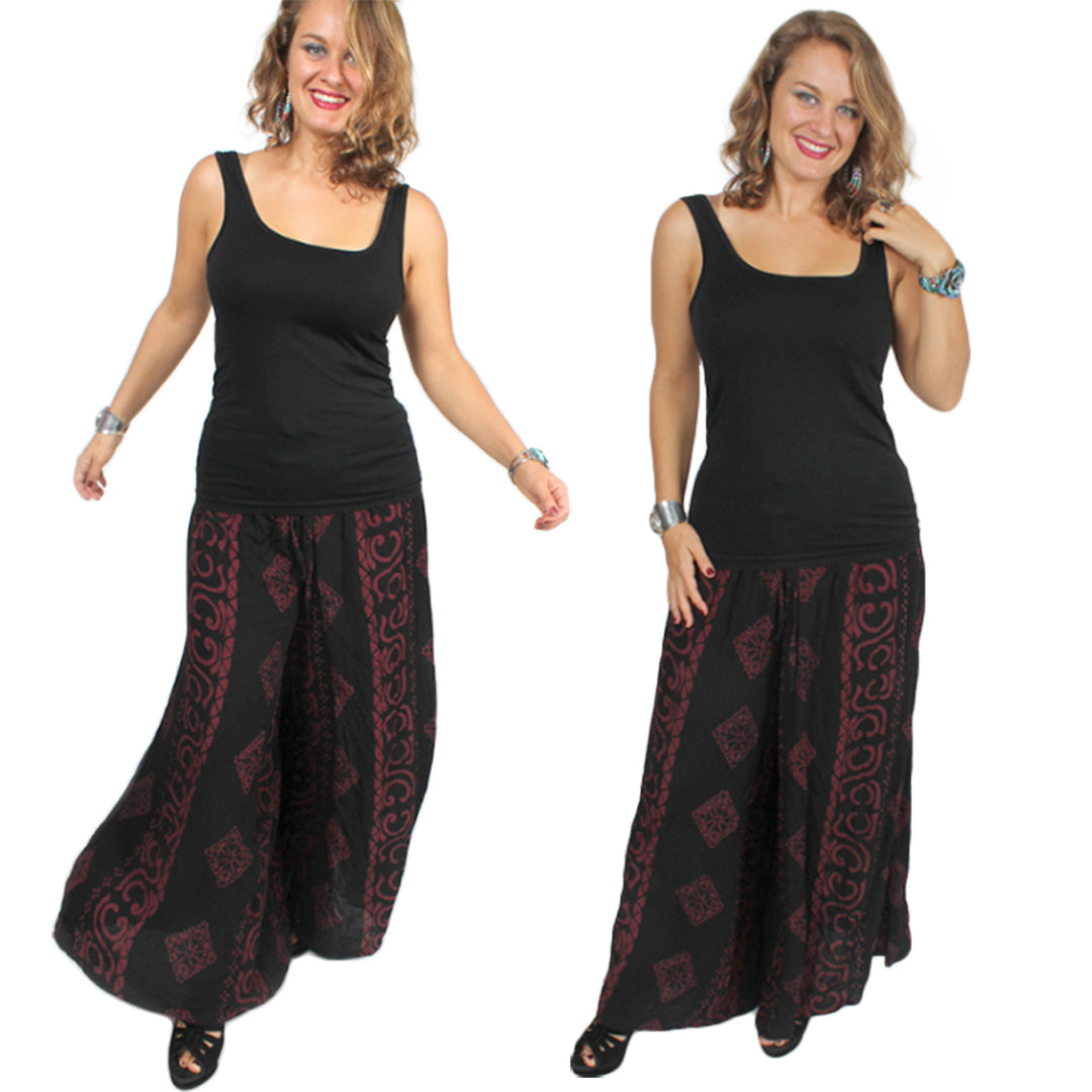Sunheart Black Batik Boho Hipster Palazzo Pants Med-5X