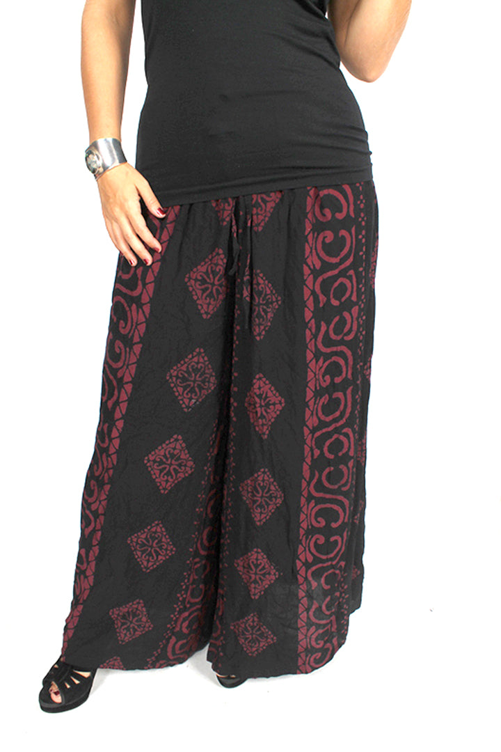 Sunheart Black Batik Boho Hipster Palazzo Pants Med-5X