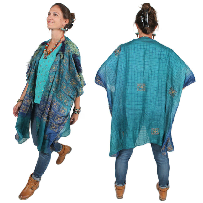New! Sunheart  Turquoise Coat Silk Jacket Embroidered Beaded Sml-6x Plus