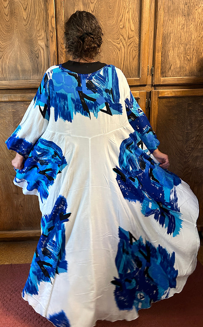 I'm the Goddess! Hey Boho Gal - Blue-White high-low long-sleeve Tunic Top