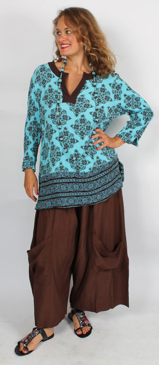 Sunheart Brownie Wide Leg Pockety  Pants Boho Classic Resort Sml-6x LAST ONE!