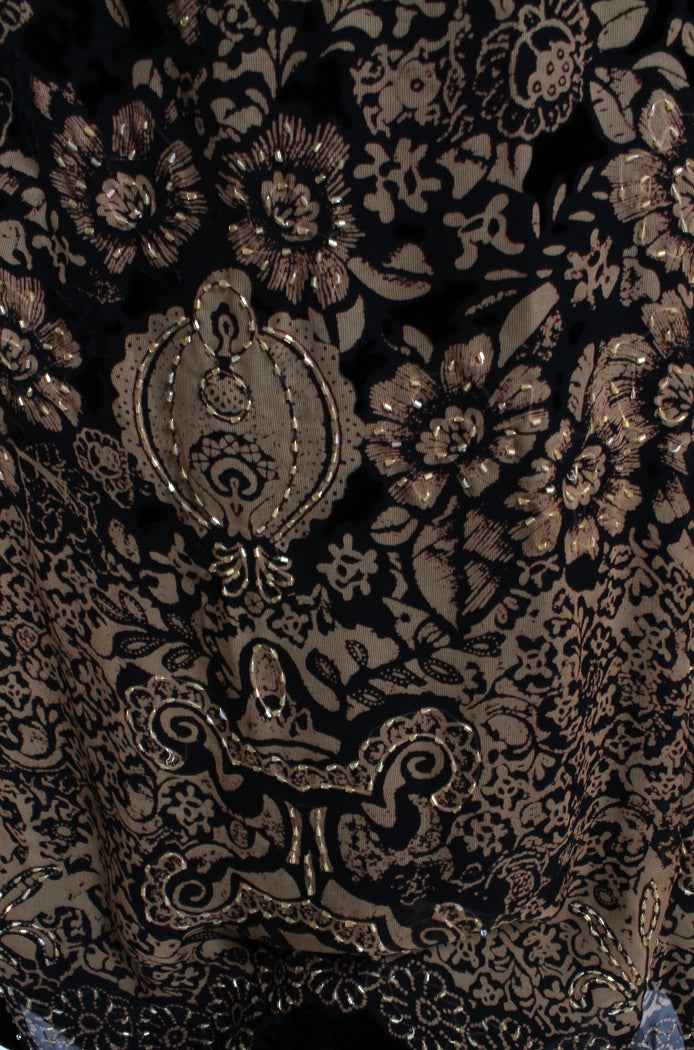 Tienda ho Black & Gold Burn-Out Silk Velvet Beaded Palazzo Pants