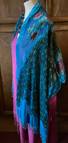 SHAG シルクスクリーン　Blue Velvet ブルーベルベット Hermes Shawl Scarf Jaguar Quetzal Blue Stole Alice Shirley