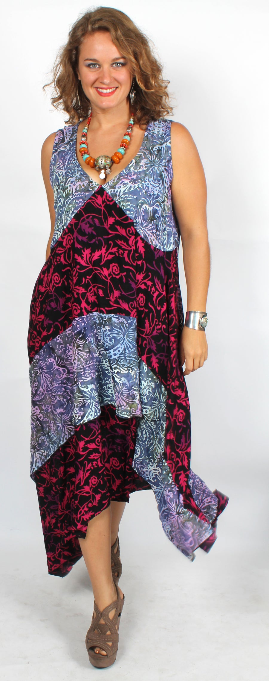 Sunheart Tank ooak Tank Batik Dress Boho Hippie Chic Resort Wear Sml-2x+