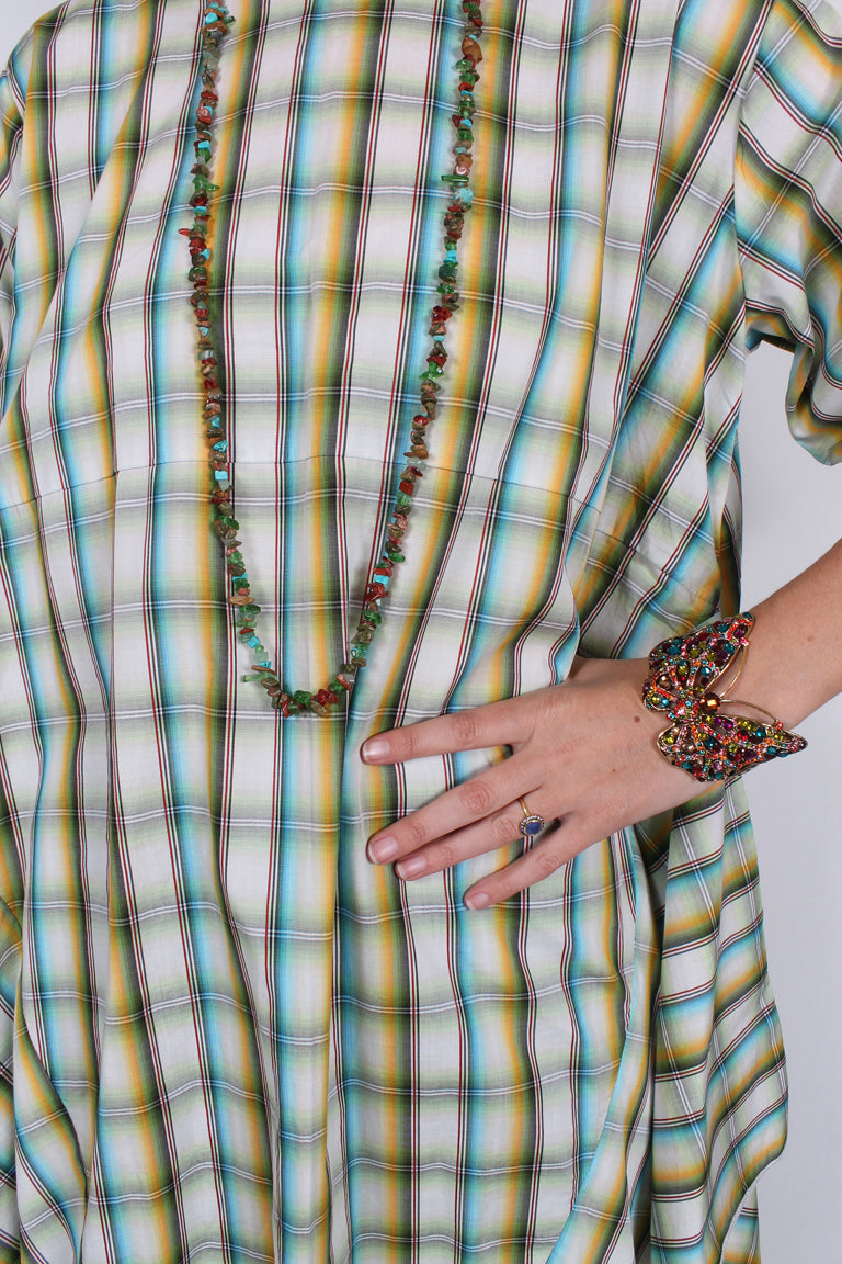 Sunheart Silk Plaid Gypsy Tunic Boho Evening Goddess Sml-2x