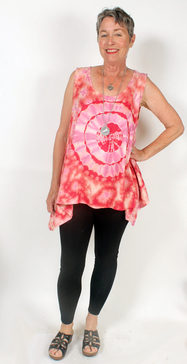 Sunheart PINK Batik Lagenlook Tank Boho Hippie Chic Resort Wear Sml-7X Last One!