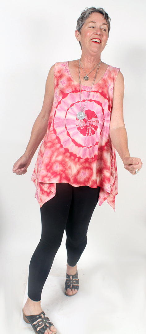 Sunheart PINK Batik Lagenlook Tank Boho Hippie Chic Resort Wear Sml-7X Last One!