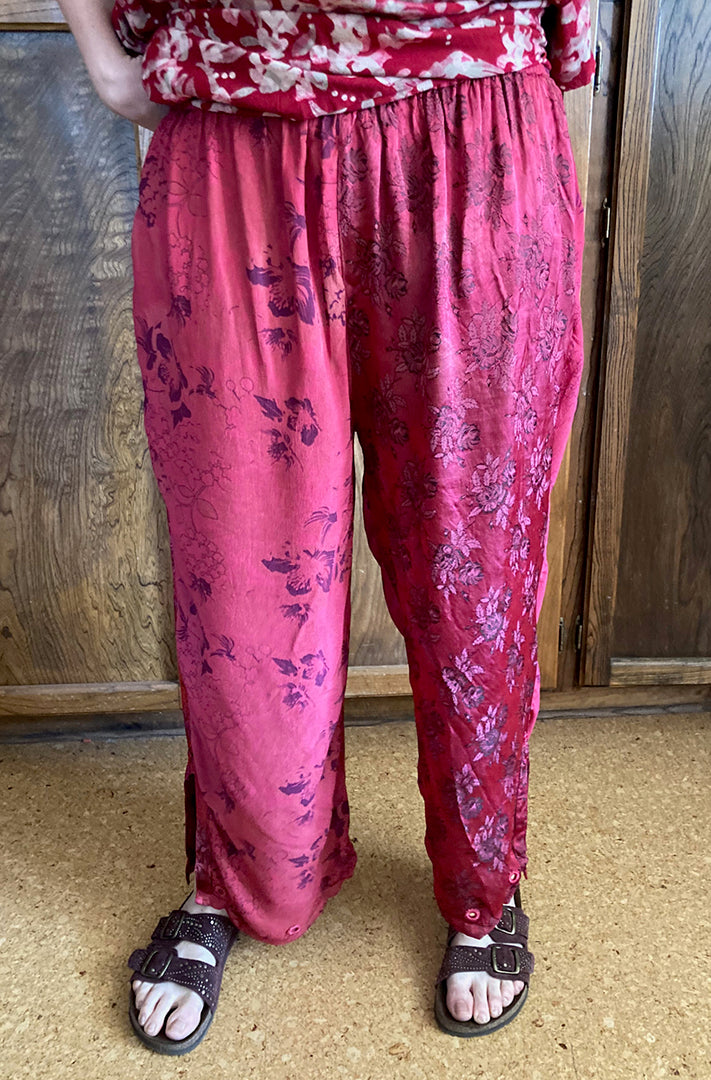 Tienda ho Red & Embossed Satin Boho Pants Nothing-Matches Hippie Chic Resort Wear Sml-2x+