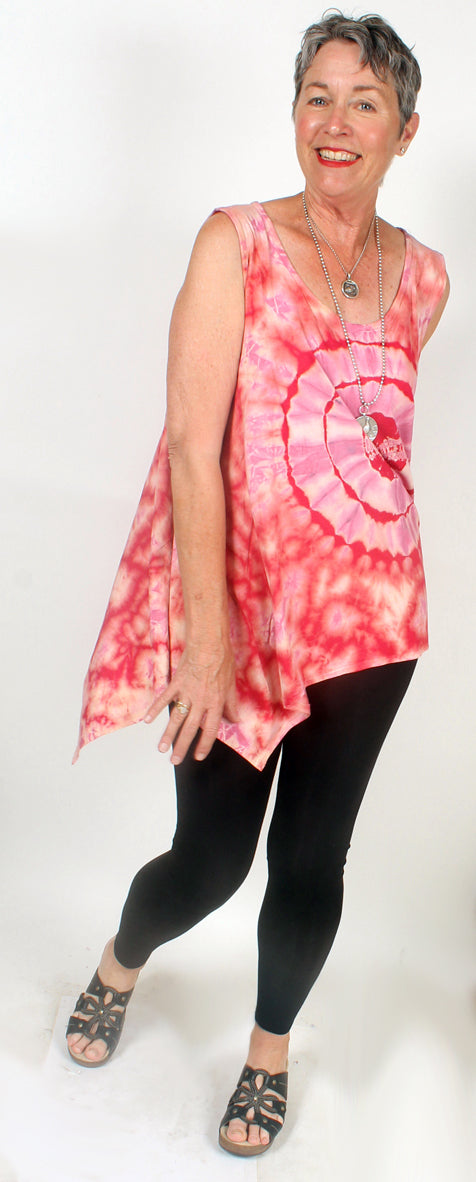 Sunheart PINK Batik Lagenlook Tank Boho Hippie Chic Resort Wear Sml-7X Last One!