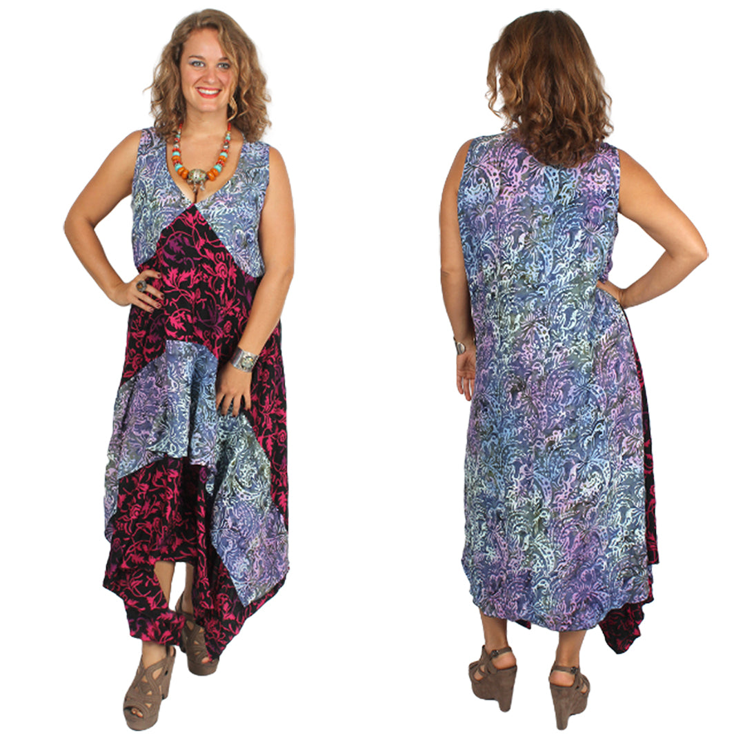 Sunheart Tank ooak Tank Batik Dress Boho Hippie Chic Resort Wear Sml-2x+