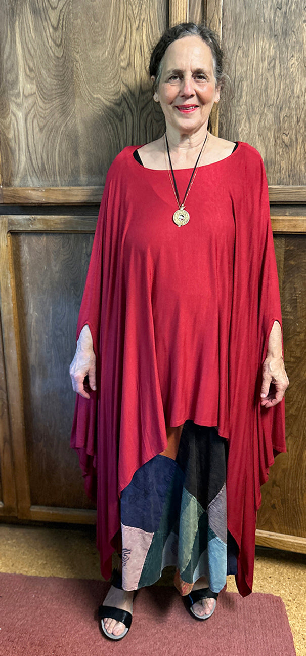 Sunheart Burgundy Caftan Lagenlook Poncho Tunic Top