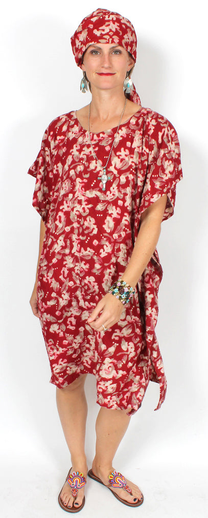 SunHeart Red Caftan Tunic Top Hippie Chic Resort Wear Sml-3X