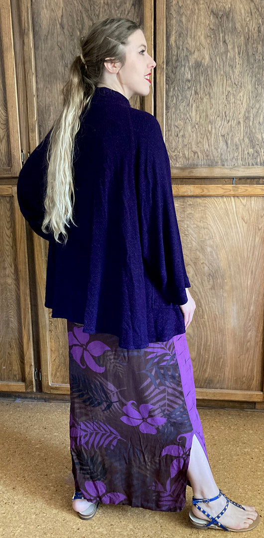 Purple Boucle Dairi Fashions Mandarin Collar Swing Jacket Sml-3x