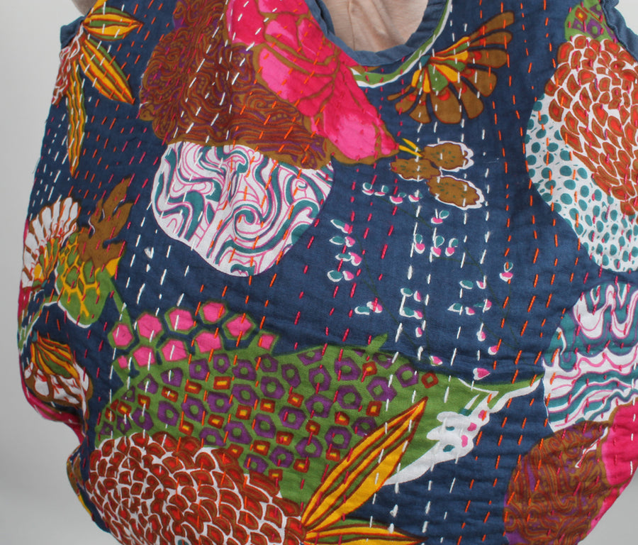 Navy Floral Embroidered Batik Shoulder Bag-Purse