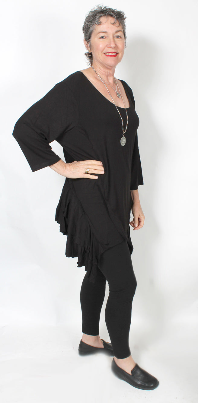 BLACK Lagenlook Tunic Ruched Hem Sml-2x