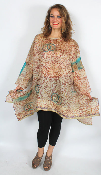 SunHeart Vintage Silk Spirals Boho Tunic Top one-of-a-kind originals Sml-4x